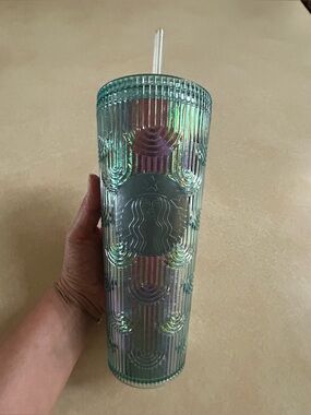 Starbucks 2022 Iridescent Teal Mermaid Scale Tumbler 24 oz